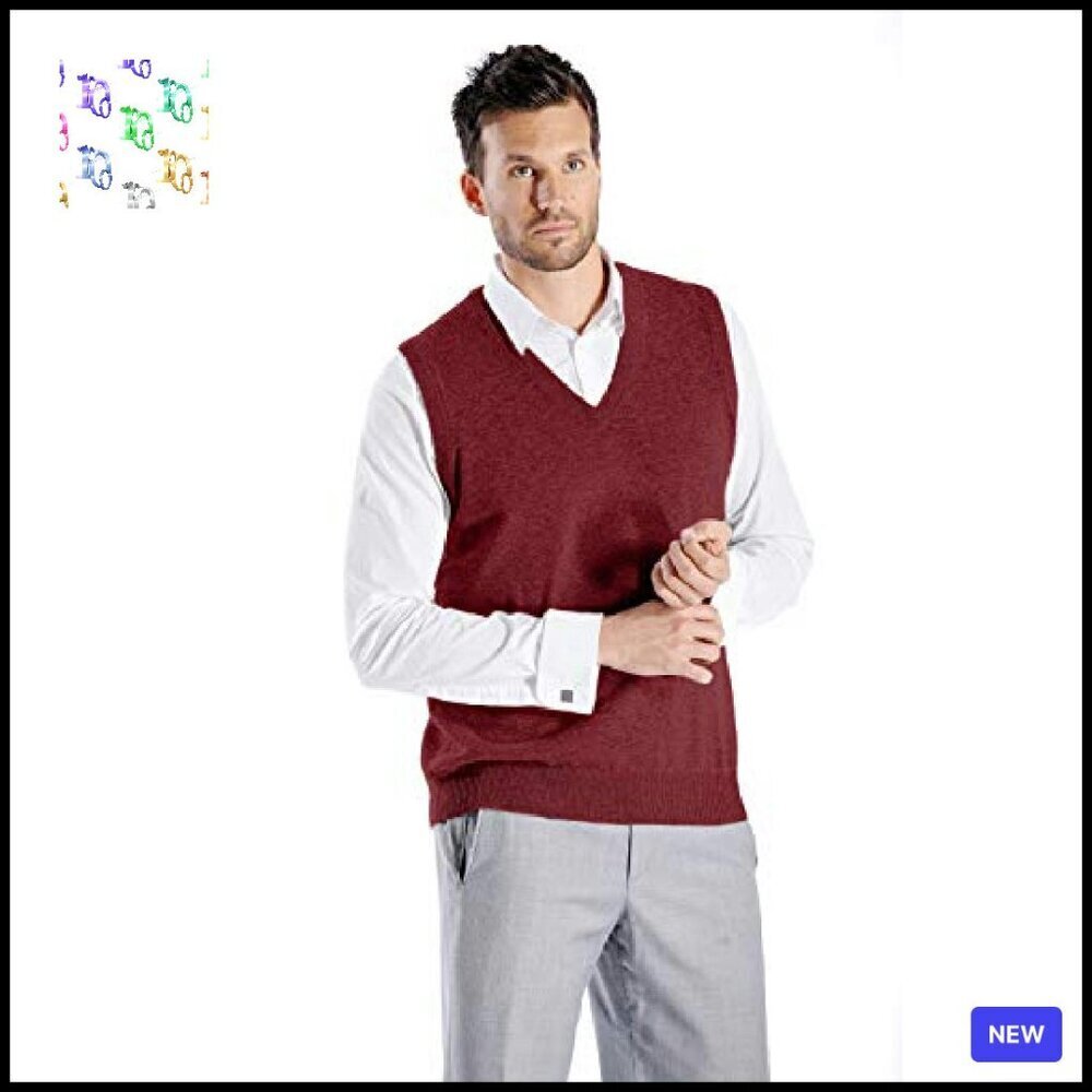 Men's 100% Pure Cashmere V-Neck Pullover Sleeveless Sweater Classic Elegant - Picture 2 of 8